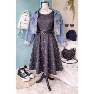 Yumi Black Skater Dress Planets/Unicorns/Flying Saucers Size 8/10